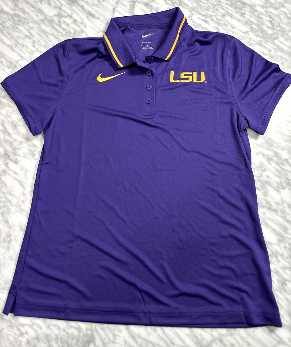 Nike LSU Tigers Dri-FIT Polo Shirt DZ8424-547 Women's Medium Purple & Gold NEW